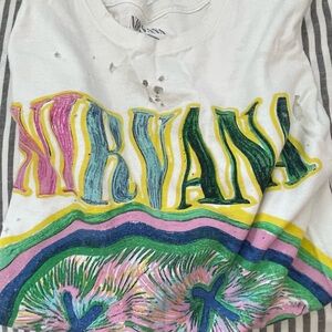 NIRVANA White and Pink Short Sleeve Tee with Artistic Design